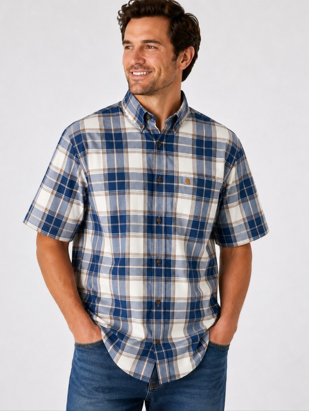 Carhartt Plaid Button Shirt Men's XL Summer Short Sleeve Relaxed Fit Cotton